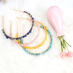 Set of four handmade gold wire-wrapped natural crystal stone headbands in assorted colors