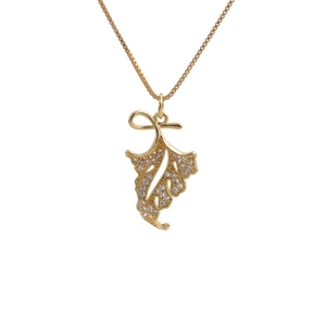 Golden leaf pendant necklace with zircon stones in a minimalist aesthetic style