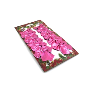 Set of 12 metallic pink Christmas tree decorative bows displayed on cardboard backing