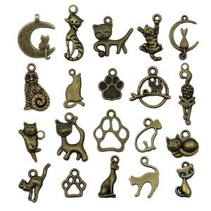 Set van 20 vintage bronzen kat en maan bedeltjes voor DIY-sieraden maken