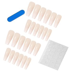 24pcs long coffin press on nails in nude pink gradient finish with glue and file