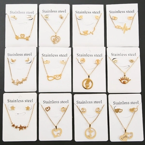 Necklace And Stud Earrings Stainless Steel Gold Plated Heart Star Butterfly Pendant Fashion Jewelry For Women