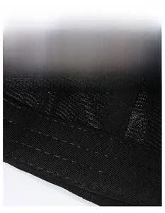 Detail of the widened moisture-wicking sweatband inside the black baseball cap with stitching