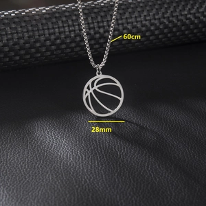 Silver stainless steel basketball pendant necklace with 60cm square pearl chain for men