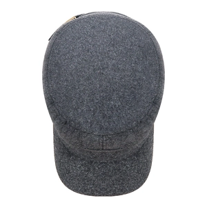Men's wool flat top army cap in dark gray with warm fleece lining and textured finish
