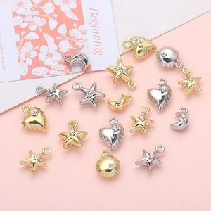 Mini crystal heart star and moon alloy pendants in gold and silver for DIY jewelry