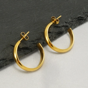 Minimalist Hoop Earrings Stainless Steel 18K Gold Plated C-Shaped Geometric Trendy Lightweight Jewelry For Women