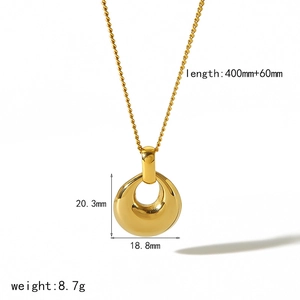 Collier en acier inoxydable plaqué or 18k avec pendentif circulaire évidé et mesures