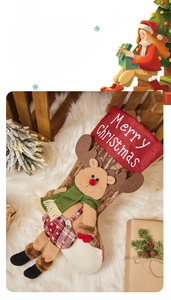 Detail of Christmas stocking with 3D reindeer design and Merry Christmas embroidery