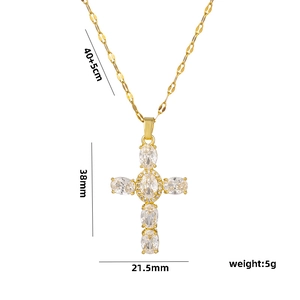 Gold plated cross necklace with zircon micro-pave pendant and adjustable chain