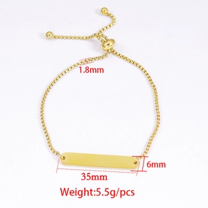 Polished golden stainless steel bar bracelet with adjustable box chain for women