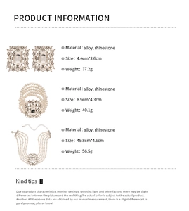 Detailed chart showing alloy and rhinestone product specifications for pearl jewelry