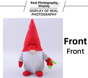 Front view of a Christmas gnome plush with a red pointed hat and long white beard