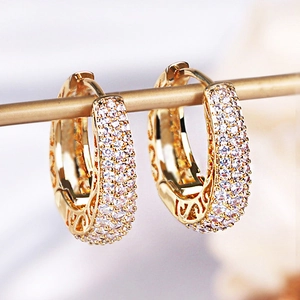 Hoop Earrings Copper Pavé Zircon Huggies Hip Hop Street Hollow Design Minimalist Fashion For Women Light Luxury