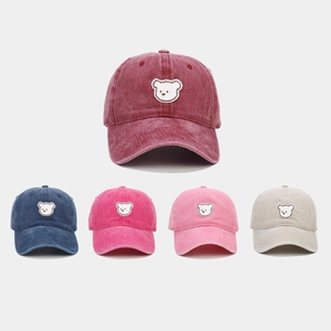 Unisex Washed Cotton Cartoon Bear Embroidered Baseball Cap Adjustable Soft Top Sun Protection Fashion Casual Peaked Hat