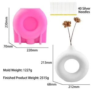 Dimensioni dettagliate dello stampo in silicone per vaso tondo con prodotto finito