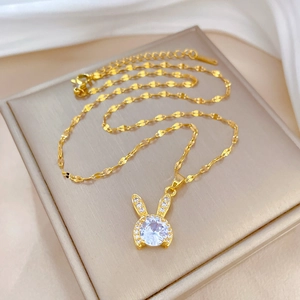 Luxurious gold-plated bunny pendant necklace with sparkling zircon stones for women