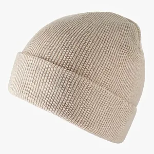 Beige knit beanie with XX embroidery, classic cuffed skull cap for men and women