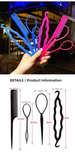Detailed dimensions of tail comb and hair loop tools for kids styling
