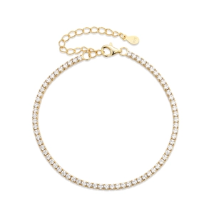 Detail of 925 sterling silver gold-plated tennis bracelet with zircon stones and clasp