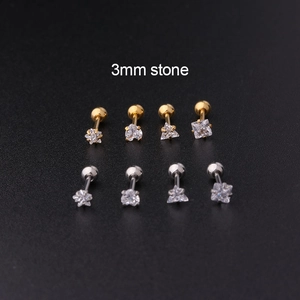 Lot de 8 boucles d oreilles en acier 3mm avec zircon étoile cœur triangle carré or et argent