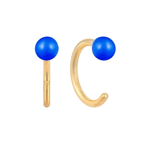 Detailed view of S925 silver C-shaped gold hooks with bright blue enamel ball charms