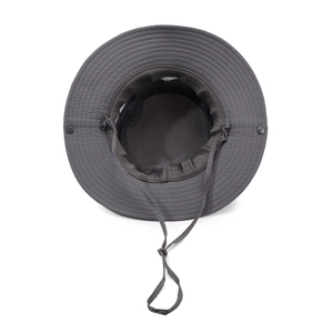 Deep grey wide brim sun hat with drawstring for hiking featuring mesh lining