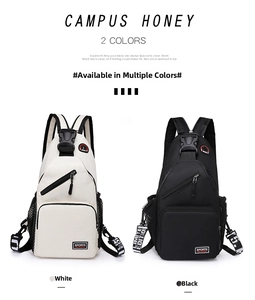 Détails des sacs de poitrine en nylon noir et blanc avec plusieurs poches de rangement