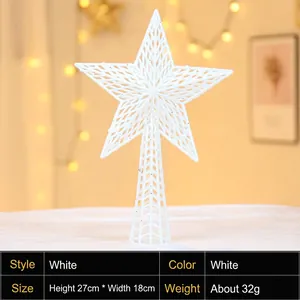 Detailed view of white hollow 3D star tree topper with glitter texture, 27cm x 18cm size