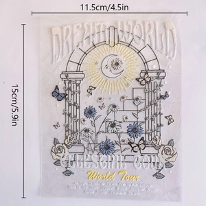 Detailed view showing dimensions of suncatcher window film with moon and sun motifs