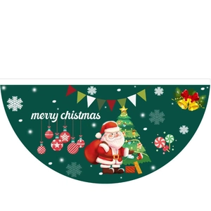 Semicircular Christmas fan flag with forest green snowman print and Merry Christmas text