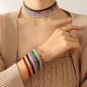 Retro colorful zirconia necklace and bracelet jewelry set with multi-layer gemstone stones