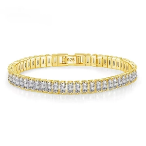 Fashionable 925 sterling silver gold plated tennis bracelet with rectangle zircon stones