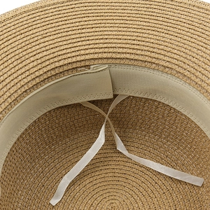 French vintage straw sun hat with adjustable inner strap and wide brim for beach sun protection