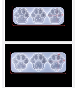 Detailed size specifications for cat paw silicone DIY resin molds in small and large sizes