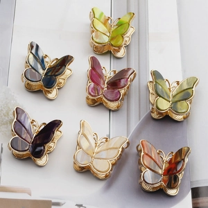 Vintage Butterfly Hair Claw Clip Alloy Resin Double Layer Marble Pattern Elegant Hair Accessory For Women Girls