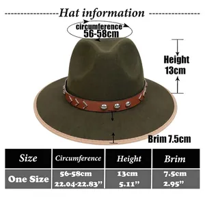 Western cowboy hat size chart with measurement guide for head circumference and brim height
