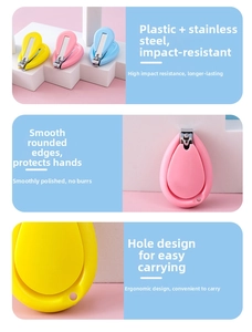 Detailansicht der bunten Baby-Nagelknipser in Muschelform mit glatten Kanten und Sicherheit