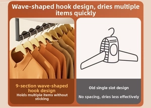 Detail of 9-segment wave drying rack attachment showing clothes hanging for airflow