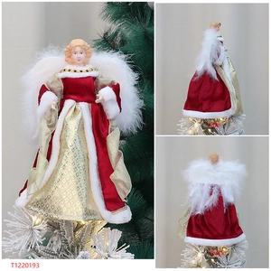 Weihnachtsbaum Engel Deko Plüsch Flügel rot weiß gold Stoff Weihnachtsdekoration Detail.