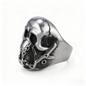 Gothic punk skull ring for men in vintage silver finish made of stainless steel