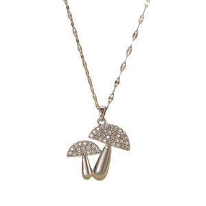Collier pendentif champignon scintillant avec zircone en argent et or champagne