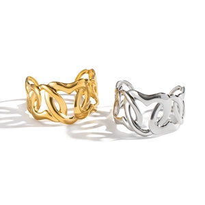Elegant hollow geometric stainless steel bracelet in polished gold and silver finishes