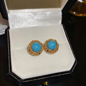 Exquisite 18k gold plated turquoise stud earrings with colorful zircon inlay details