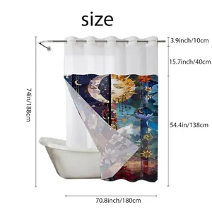 Waterproof butterfly print shower curtain 71x74 inch with size chart and hooks
