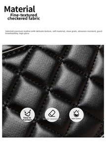 Macro view of black quilted texture fabric with high-gloss finish and durable stitching