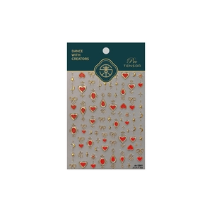 3D relief nail art stickers with red hearts and golden bows for festive manicure