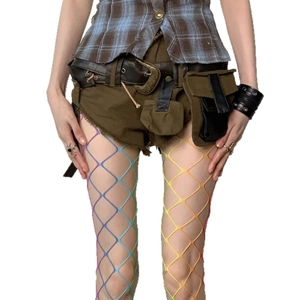 Rainbow gradient fishnet stockings with large mesh and high elasticity for punk style