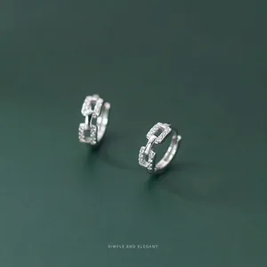 925 Sterling Silver Geometric Chain Link Hoop Earrings Rhinestone Inlaid Personality Niche Style Luxury Earrings For Women Jewelry