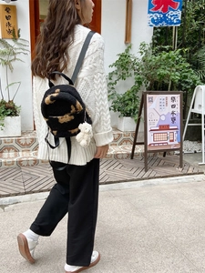 Sac à dos mignon en peluche léopard avec petit pendentif ours en peluche doux